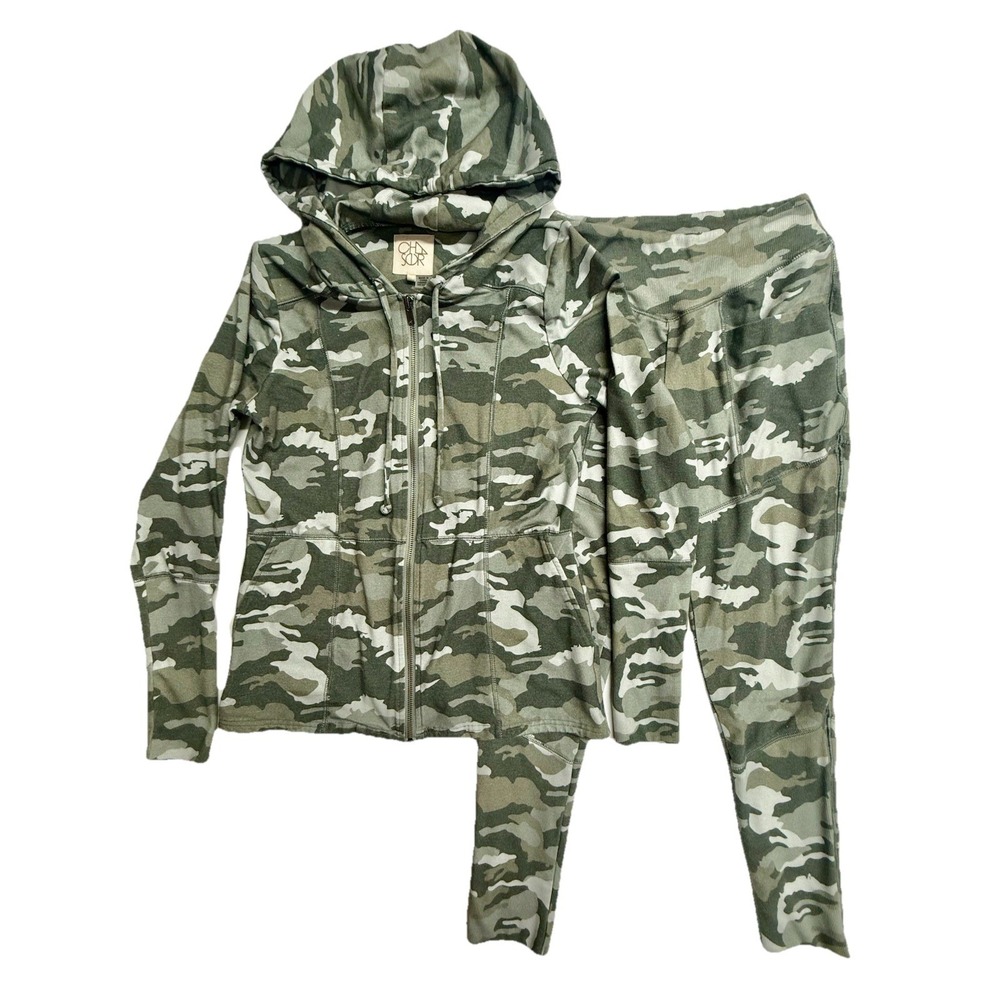 Chaser Camo Hoodie & Leggings Set Women S Green Camouflage Zip Athletic